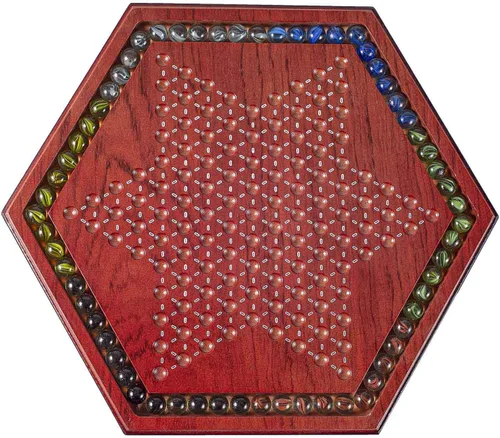 Miniatura 3 de AMEROUS Juego de mesa de damas chinas de madera de 13.6 pulgadas con 60 canicas de vidrio coloridas, juego de estrategia clásico para niños