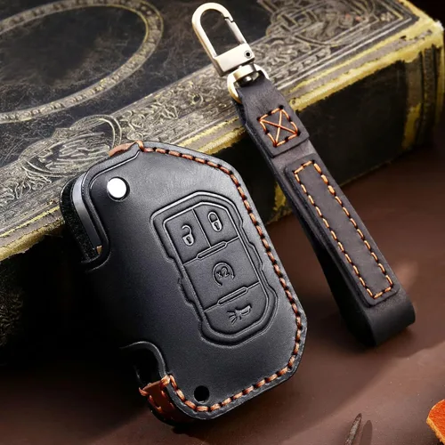 Miniatura 7 de Funda de cuero genuino para llavero de automóvil compatible con Jeep 2018-2024 Gladiator Wrangler Sahara Rubicon 4 botones, color negro