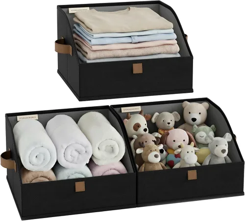 Miniatura 14 de StorageWorks - Contenedores de almacenamiento para armario, caja organizadora trapezoidal para estantes, contenedor de tela para ropa, cestas Marrón