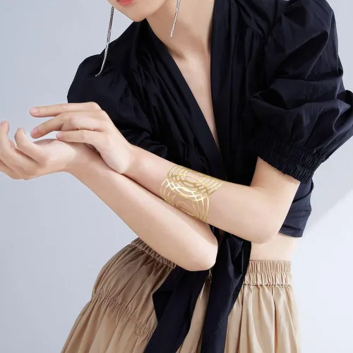 Miniatura 3 de SAMOCO 7 piezas de brazalete para mujer, brazalete de oro abierto, ancho ancho, brazalete ajustable, brazalete de muñeca, Sin gema