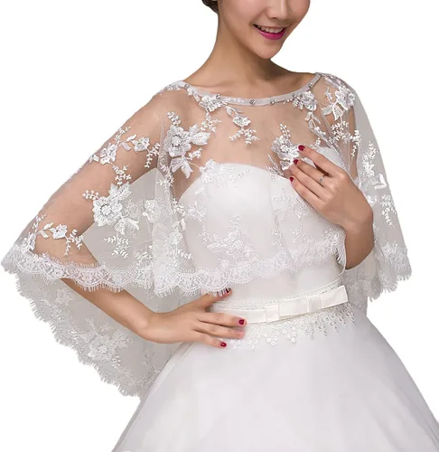 Miniatura 2 de Ayliss Chales de boda de encaje para mujer, chal bordado para novia, bolero, capa de hombro, cubre el vestido de fiesta de graduación