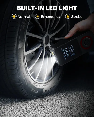 Miniatura 7 de Inflador de neumáticos inalámbrico Compresor de aire portátil, bomba de aire de 150 PSI con batería recargable, medidor de presión de neumáticos