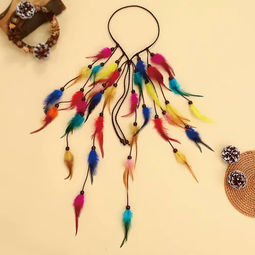 Miniatura 3 de Diadema de plumas coloridas, accesorios para el cabello de arcoíris para mujer