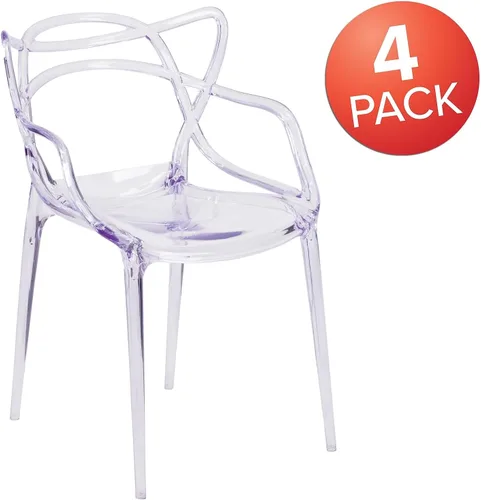 Miniatura 4 de Flash Furniture Josh - Juego de 4 sillas laterales apilables transparentes de la serie Nesting