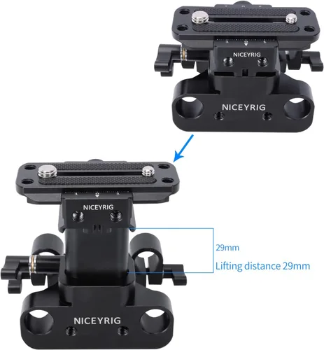 Miniatura 4 de NICEYRIG Placa base elevadora de riel de 0.591 in para ARCA-Swiss estándar, sistema de elevación de 1.142 in universal para plataforma de hombro