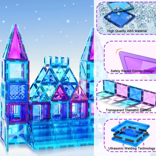 Miniatura 2 de AFUNX Azulejos magnéticos, 116 bloques de construcción magnéticos, bloques magnéticos de diamante 3D, juguetes de construcción para niños, juguetes