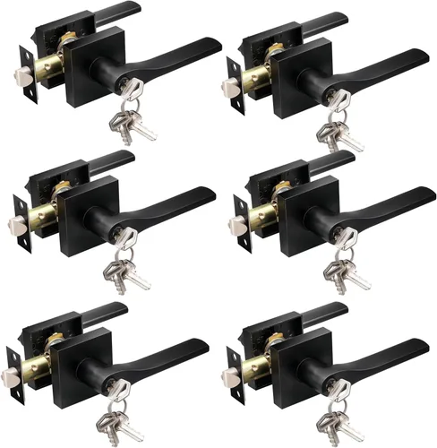 Miniatura 10 de Manija de puerta negra mate resistente, manija de puerta de entrada con llave igual, pomos de puerta con cerradura y llave, manija de puerta Negro