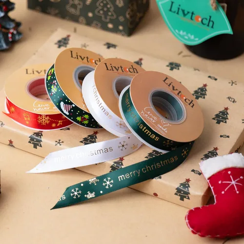 Miniatura 2 de 4 rollos de cinta de Navidad de 95 yardas, cintas de envoltura de regalos de Navidad de 3/4 pulgadas, envoltura de regalo de árbol de Navidad