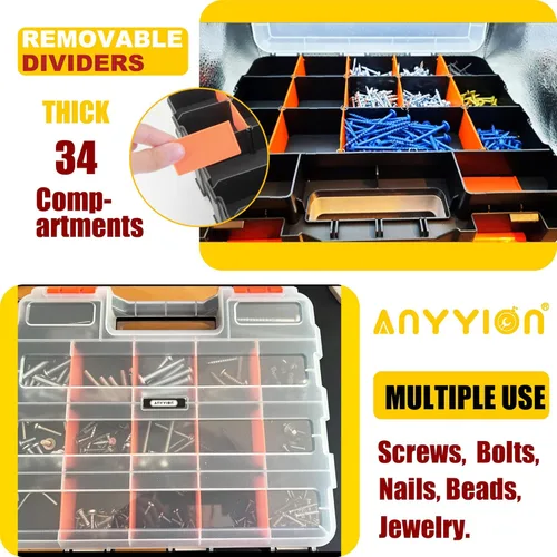 Miniatura 5 de Anyyion Organizador de piezas pequeñas, organizador de piezas de doble cara de 34 compartimentos con divisores extraíbles para accesorios