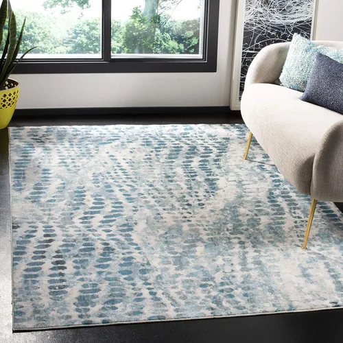 Miniatura 7 de SAFAVIEH Aria Collection - Alfombra de pasillo de 2 x 8 pies, color crema y verde azulado, diseño abstracto bohemio moderno, no desprende pelusa