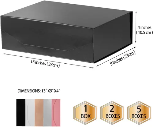 Miniatura 4 de 2 Caja de regalo negra grande plegable con tapa 13x9x4 pulgadas, caja de propuesta para dama de honor, caja rígida con cierre magnético, caja