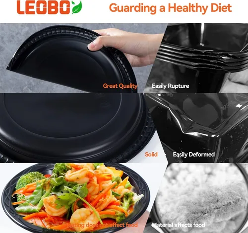 Miniatura 5 de Paquete de 150 platos de plástico negro de 9 pulgadas, envueltos retráctiles, sin prelavado BPA Free Heavy Duty Reusable & Sturdy Trays