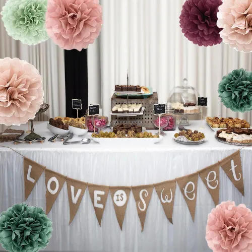Miniatura 5 de 20 pompones de papel de seda – Decoraciones colgantes de papel de seda flores para novia, boda, despedida de soltera, cumpleaños, fiesta