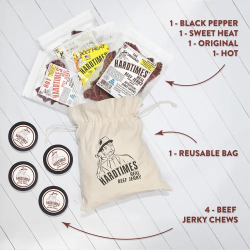 Miniatura 2 de Hardtimes Cecina de res - Variedad, bolsa de regalo especial - Gran regalo para el día del padre, festividades y cumpleaños - Pack de 5 bolsas