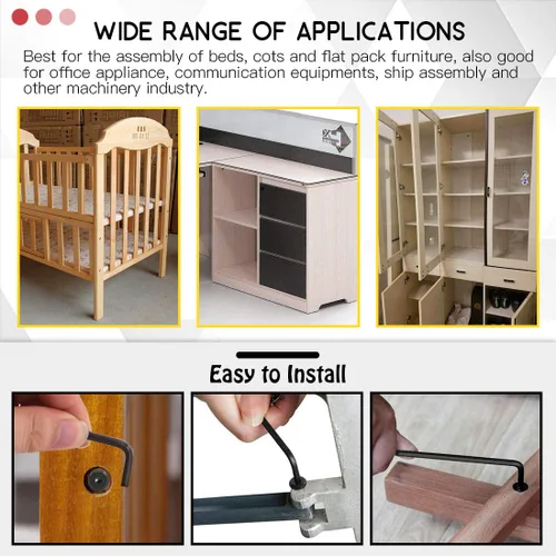 Miniatura 5 de Hilitchi M6 120 piezas de tornillos de cabeza hexagonal negra, tuercas de barril, kit surtido de accesorios para cuna, cama de bebé, muebles, cunas