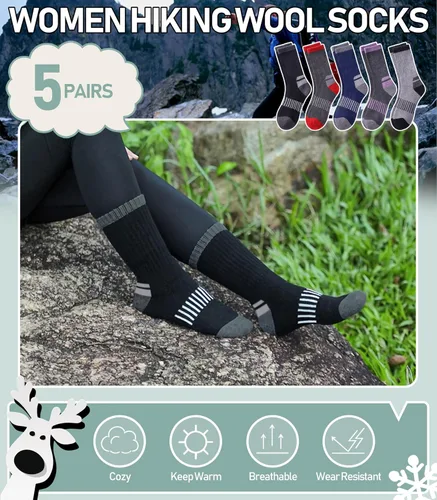 Miniatura 15 de Yebing Calcetines de senderismo de lana merina para mujer, térmicos, cálidos, para botas de invierno, con cojines, acogedores y gruesos