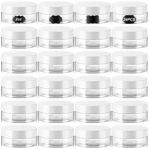 Miniatura 22 de Dandat 24 piezas 8 oz botes de plástico con tapa y etiqueta. Recipientes de muestra de cosméticos redondos ámbar PET recargables y vacíos para Ámbar