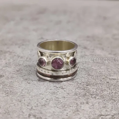 Miniatura 3 de Rose Quartz Spinner Band, Meditation Ring, 925 Sterling Silver Ring, Spinning Ring, Two Tone Ring, Fidget Ring, Handmade Jewelry, Christmas