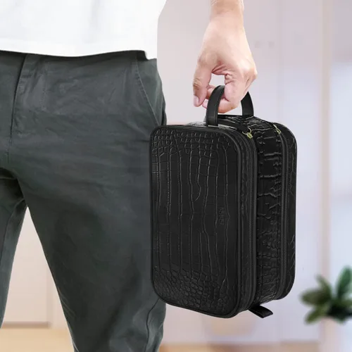 Miniatura 6 de Dot&Dot Neceser de cuero para hombres y mujeres – Espaciosas bolsas de artículos de tocador de viaje para mujer (cocodrilo negro)