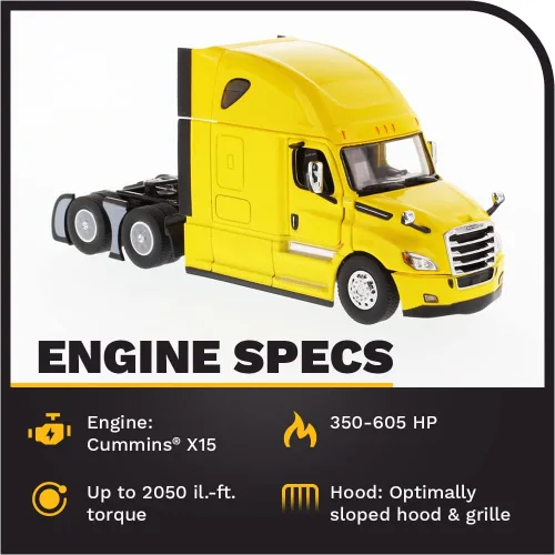 Miniatura 3 de Freightliner Cascadia SBFA Tándem a escala 1:50 con durmiente de 72" - Amarillo - Serie Transport Modelo coleccionable fundido a presión a escala