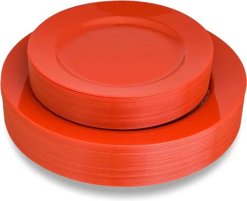 POSATE Platos de plástico desechables, 60 unidades, 30 platos llanos resistentes de 10.25 pulgadas y 30 platos de postre de 7.5 pulgadas para Rojo