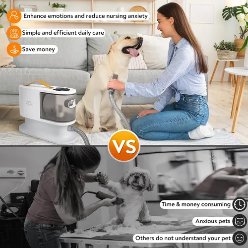 Miniatura 7 de Aspiradora de aseo para mascotas para perros y gatos, succión fuerte de 12 kPa, ≤ 50 dB silenciosa, taza de polvo de 2 litros, kit de aseo 5 en 1