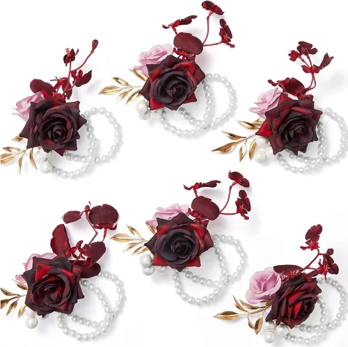 Miniatura 35 de Serwalin Conjunto de Corsage y Boutonniere Rosa, Corsage y Boutonniere de Graduación, Conjunto de Flores de Boda, Accesorios de Homecoming