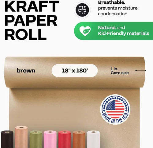 Miniatura 2 de Rollo de papel marrón de 18 x 2160 pulgadas (180 pies) – Papel de regalo marrón hecho en Estados Unidos – Material de embalaje para envolver regalos