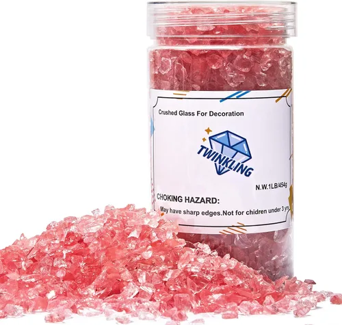 Miniatura 28 de TWINKLING Grava de vidrio de alto brillo con destellos, vidrio roto, chips de gemas de fuego, vidrio triturado para chimenea, manualidades