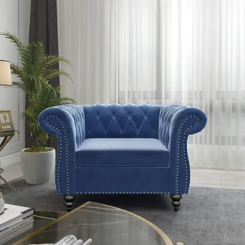 Miniatura 18 de ORRD - Sofá Chesterfield de Terciopelo, Sofá Moderno de Terciopelo con 3 Asientos con Brazos Enrollados y Clavos para Sala de Estar, Dormitorio