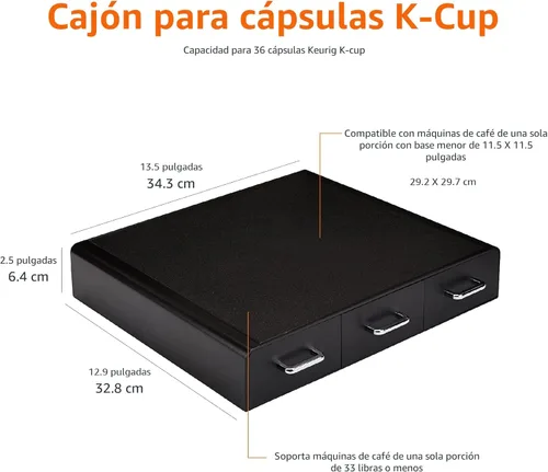 Miniatura 11 de Amazon Basics Cajón de almacenamiento de cápsulas de café para cápsulas K-Cup, capacidad de 36 cápsulas, color negro