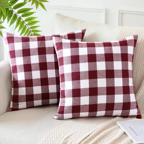 Miniatura 8 de OTOSTAR Paquete de 2 fundas de almohada clásicas de lino a cuadros navideños de 16 x 16 pulgadas, fundas de cojín cuadradas suaves para decoración