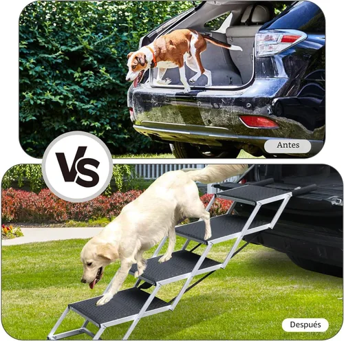 Miniatura 6 de DGSL Rampa para perros para automóvil, escaleras plegables para perros de 4 escalones, aluminio, negro, soporta hasta 250 libras