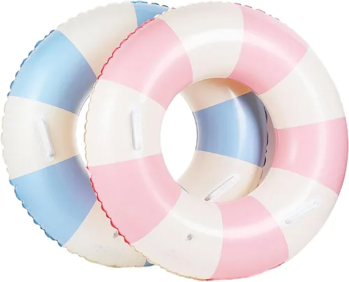 Flotadores inflables de piscina para adultos, paquete de 2 flotadores a rayas, tubos de piscina, anillos de natación con asas, flotador inflable de