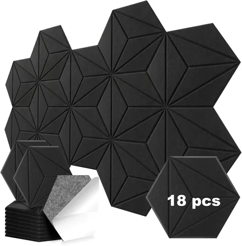 Miniatura 8 de Paquete de 12 paneles acústicos hexagonales, paneles de espuma a prueba de sonido para paredes, paneles autoadhesivos de reducción de ruido de alta
