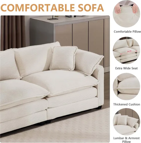 Miniatura 4 de Juego de sofá de 2 piezas de gran tamaño para sala de estar, sofá biplaza y sofá individual, asiento modular modular profundo de pana cómodos sofás