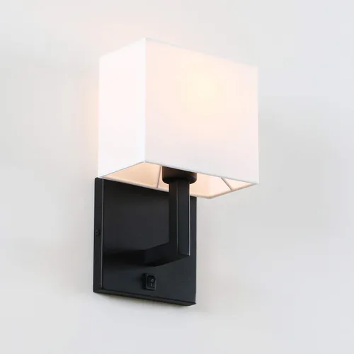 Miniatura 6 de PERMO Aplique de una sola pared con acabado negro con pantallas textiles blancas y botón de interruptor de encendido/apagado, pequeñas lámparas