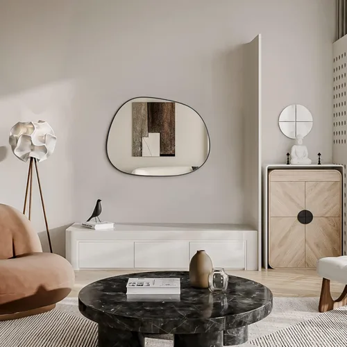 Miniatura 6 de ELEHUME Espejo de pared asimétrico para decoración de 27 x 35 pulgadas, moderno espejo de pared con marco negro para sala de estar, baño, Negro mate
