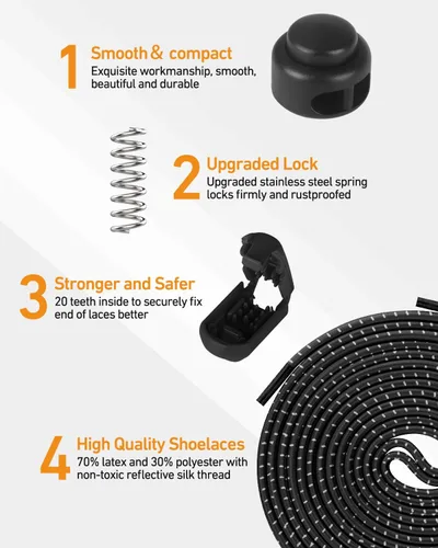 Miniatura 3 de Cordones elásticos para zapatos sin atar, cordones para adultos y niños, 4 pares, cuerdas de zapatos resistentes para tenis