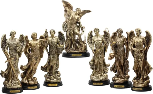 Ebros - Estatua de Arcángel del Consejo Angélico de la Iglesia Católica Ortodoxa Oriental, estatua de 8 pulgadas de alto con placa de nombre de
