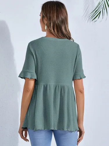 Miniatura 2 de Floerns Camiseta de maternidad casual de manga corta con dobladillo con volantes para mujer