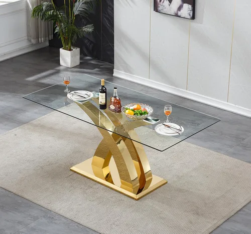 Miniatura 2 de Mesa de comedor de cristal para 6-8 personas, mesa rectangular de comedor de cocina de 70 pulgadas con tapa de vidrio templado y base de acero
