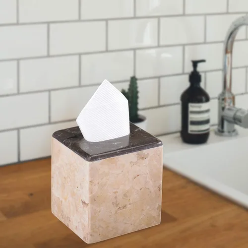Miniatura 3 de Creative Home Caja de pañuelos cuadrada de champán y carbón natural colección de 2 tonos