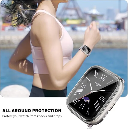 Miniatura 7 de Rc-Z Paquete de 2 fundas protectoras de pantalla para reloj inteligente Amazfit Active, parachoques duro de policarbonato integrado, película