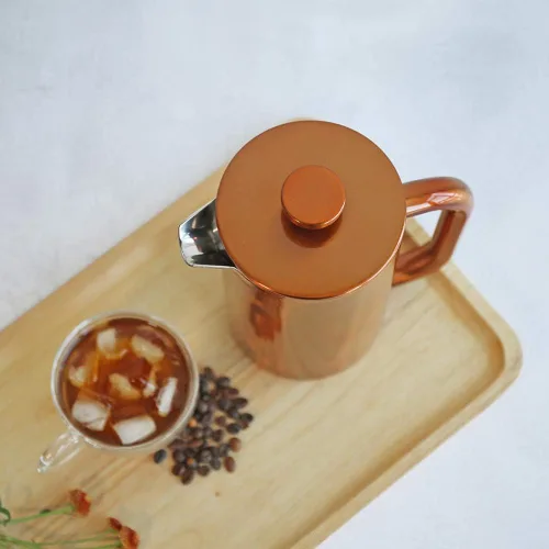 Miniatura 6 de Cafetera de 8 tazas, con prensa de café francesa, 34 onzas, acero inoxidable, resistente, tetera con desatascador de acero inoxidable, Vajilla, Cobre