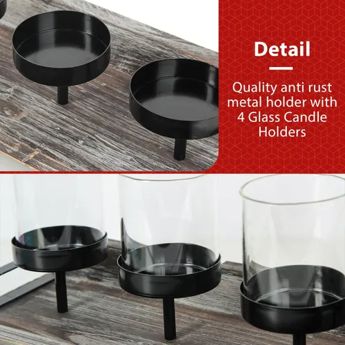 Miniatura 4 de J JACKCUBE DESIGN MK538A - Soporte de vela votivo para decoración de mesa, 4 vasos votivos de vidrio sobre base de madera rústica, bandeja