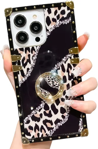 Miniatura 12 de Funda cuadrada de lujo compatible con iPhone 13 Pro Max de 6.7 pulgadas, funda de leopardo brillante, silicona suave y brillante a prueba de golpes