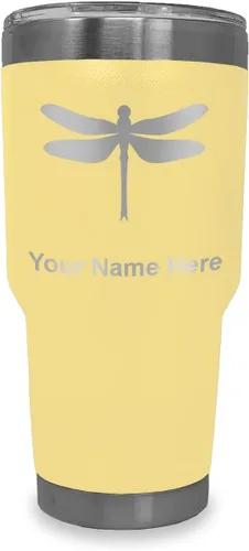 Miniatura 8 de LaserGram Vaso aislado al vacío de 20 onzas, libélula, grabado personalizado incluido (negro)