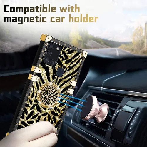 Miniatura 2 de Funda para teléfono Samsung Galaxy A21S con soporte de anillo, diseño retro elegante de lujo, estampado de leopardo, guepardo, dorado, protección