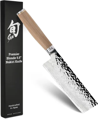 Cuchillo Shun Premier Blonde de 14 cm Nakiri, Cuchillo de verduras japonés artesanal, núcleo VG-MAX con revestimiento de acero inoxidable Rubio